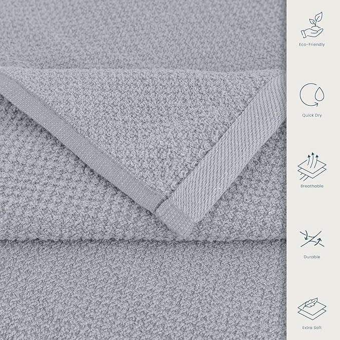 CASA COPENHAGEN EcoPop 4Pcs 100% Cotton Large Designer Towels Gift Set- Grey - Image 4