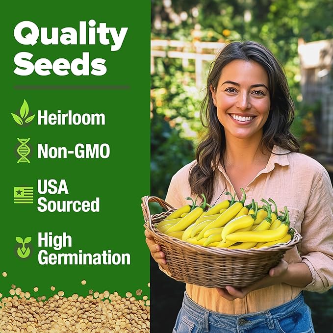 HOME GROWN Banana Pepper Seeds 94+ Heirloom Non GMO Seeds - Image 2