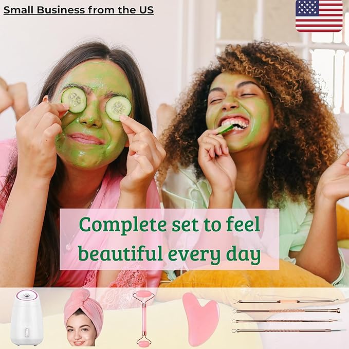 Facial Steamer, Complete Home Spa Set – Jade Roller, Gua Sha, Microfiber Hair - Image 7