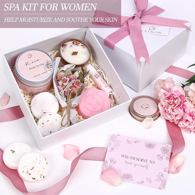 EXTALOW Spa Gifts for Women Bath and Body Gift Baskets Mothers Day Gift Rose - Image 4
