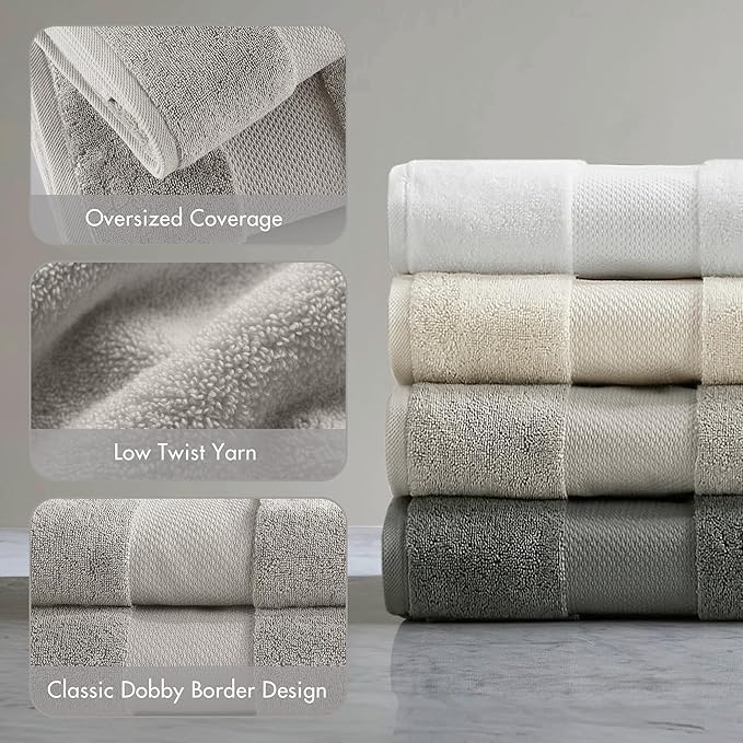 Madison Park Turkish Bath Towel Set 100% Cotton Bath Towel 600GSM Oversized - Image 4