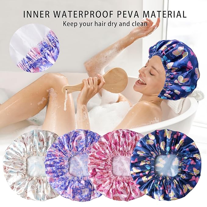 Shower Cap for Women, Double Layers Shower Caps Reusable Waterproof, Bathing - Image 8