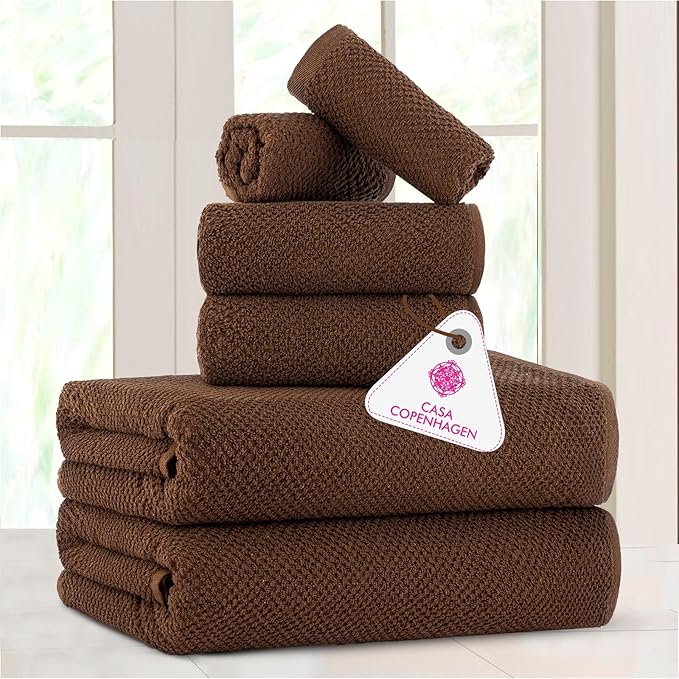 CASA COPENHAGEN EcoPop 6Pcs 100% Cotton Large Designer Towels Gift Set- Toffee - Image 2