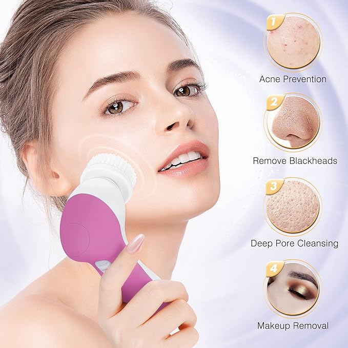 COSLUS Facial Cleansing Brush Silicone Face Scrubber: 7 in 1 FBS-D Electric - Image 7