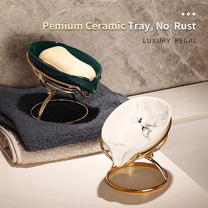 Dobbyby Leaf-Shaped Soap Dish – Ceramic Soap Bar Holder - Image 3