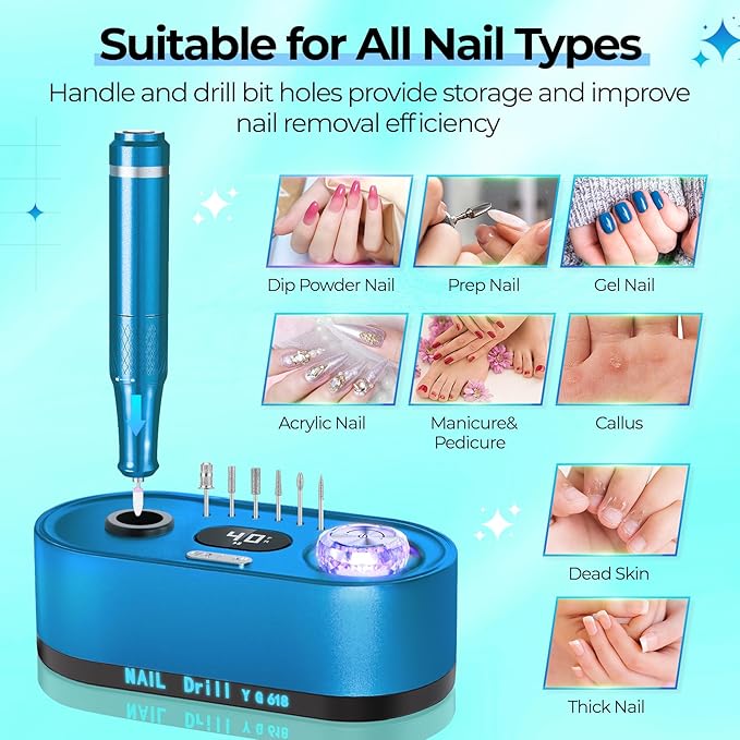 JOSGLOI Electric Nail Drill Professional: 40000RPM Electric Nail File Kit E - Image 5