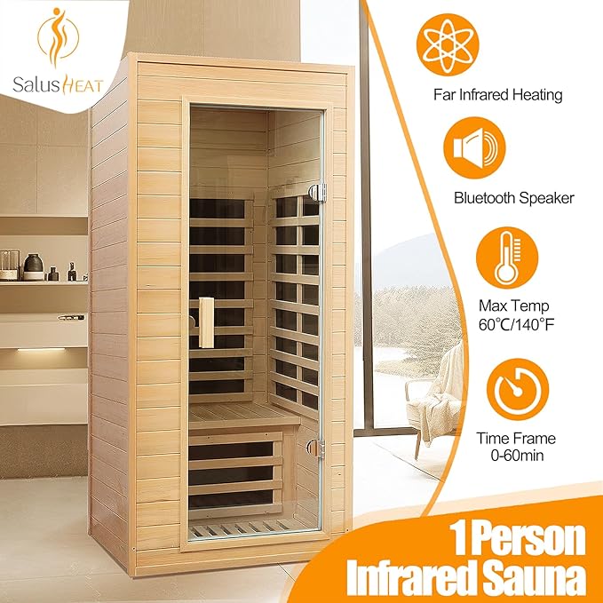 Far Infrared Sauna, 1 Person Infrared Sauna, Canadian Hemlock Wood 1290W - Image 2