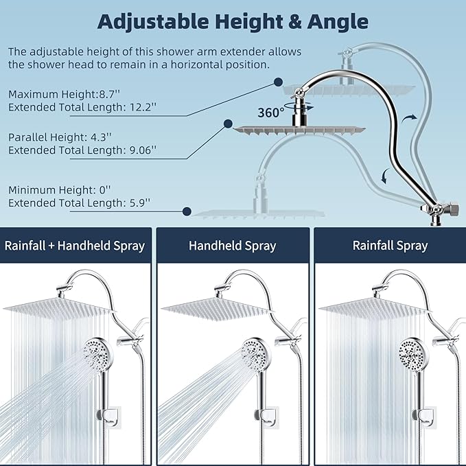 Hibbent 12'' All Metal CUPC Certified Shower Head, High Pressure Rainfall - Image 6