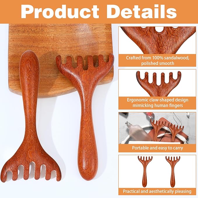 2 PCS Wood Scalp Massager, Wooden Massage Comb 6 Claws, Wood Head Massager - Image 3