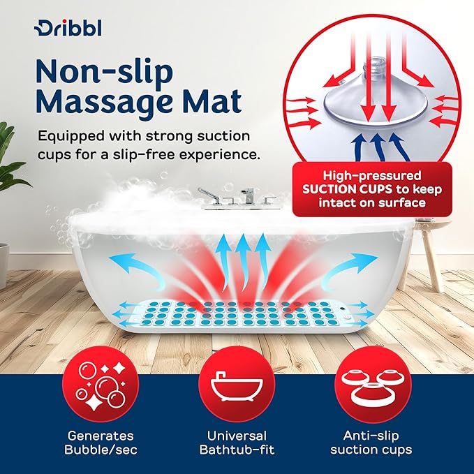 Dribbl Electric Bubble Massage Bathtub Mat – Non-Slip Full-Body Waterproof Hot - Image 3