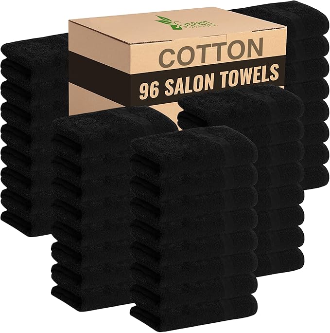 GREEN LIFESTYLE Black Bleach Proof Towels Bulk Sets 100% Cotton 16' X 25' by GreenLifeStyle