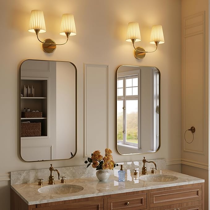 Bathroom Vanity Light with Fabric Shade, 2-Light Bathroom Vanity Light Over - Image 2