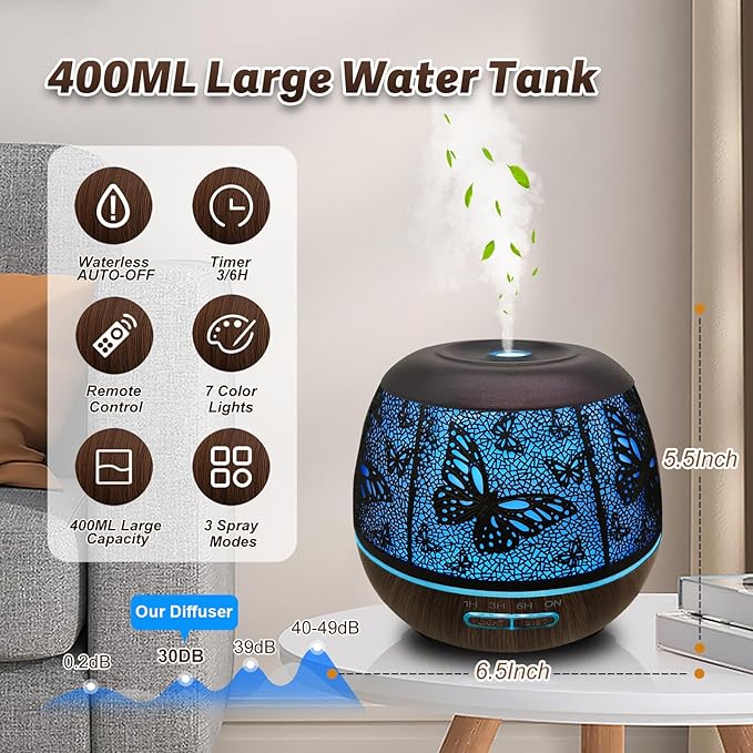 Roonbo Diffusers for Essential Oils Large Room 400ml, Essential Oil Diffuser - Image 5