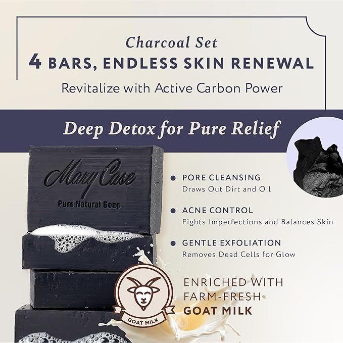 Mary Case Goat Milk & Activated Charcoal Bar Soap Set of 4 | Natural Soap - Image 2