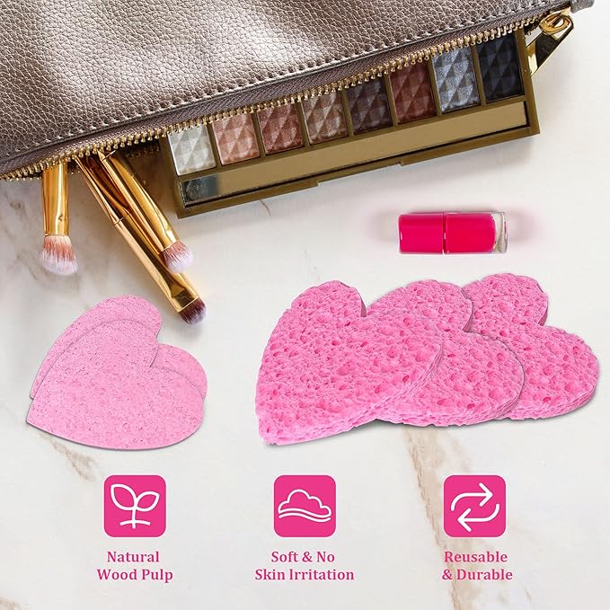 120-Count Kickleen Compressed Cellulose Heart Shape Facial Sponges | Natural - Image 5