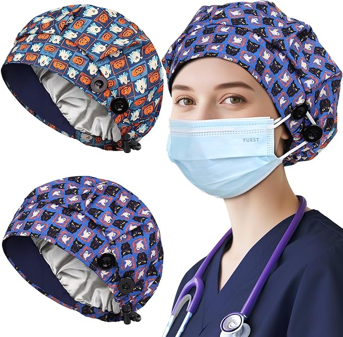 2 Pack Satin Lined Bouffant Scrub Caps - Image 5