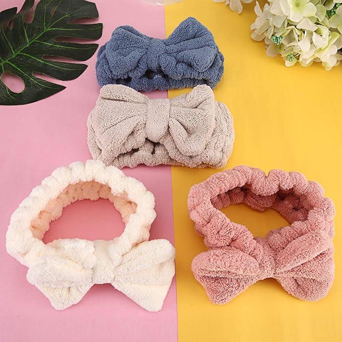4 Pack Makeup Spa Headband Microfiber Bow Towel Soft Fluffy Washing Face - Image 4
