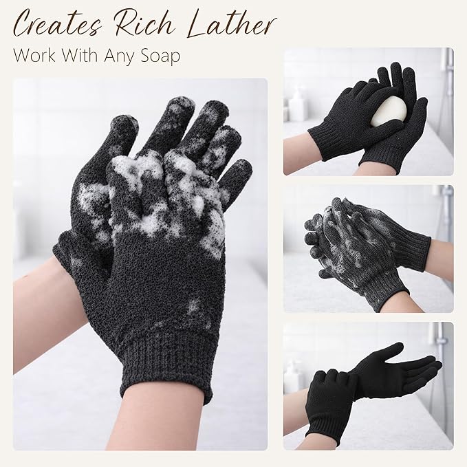 4 Pairs Exfoliating Gloves for Shower, Shower Gloves, Body Scrubber, Korean - Image 8