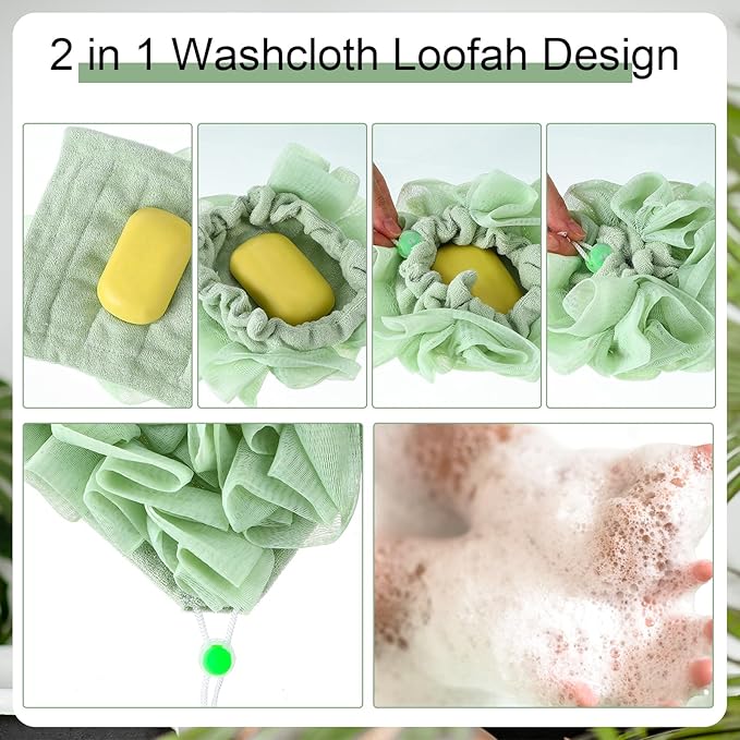 3 Pcs Washcloth Loofah Combo, 2 in 1 Bath Loofah Sponge - Image 5