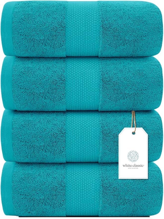 White Classic Luxury Bath Towels Set of 4 Large - Image 2