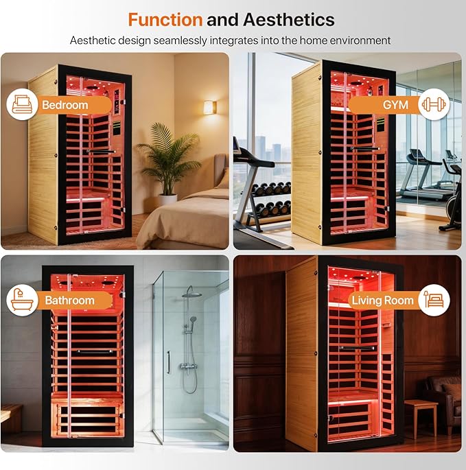 OUTEXER One Person Sauna Far Infrared Saunas Room Obeche Wood 1350W Dry Saunas - Image 6
