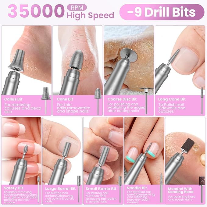 Cordless Nail Drill 35000RPM, Portable Electric Nail File - Image 5