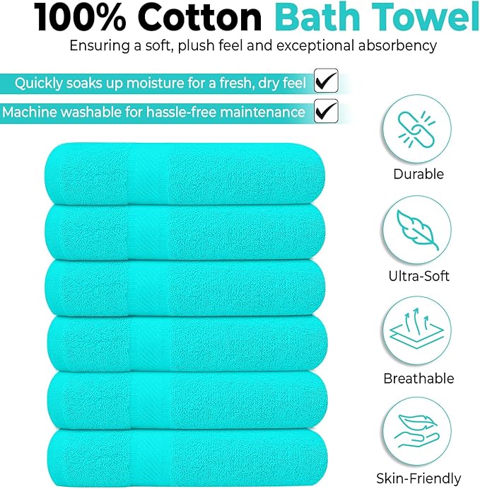 KAHAF COLLECTION 6 Pack Bath Towels Set 100% Ring Spun Cotton, Lightweight - Image 2