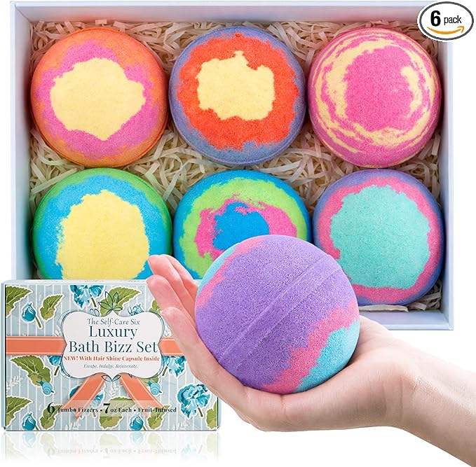 Bath Bombs for Women – Jumbo 7oz Bathbomb Set, 6 Extra Large Fizzies, Colorful by KeanBeauty