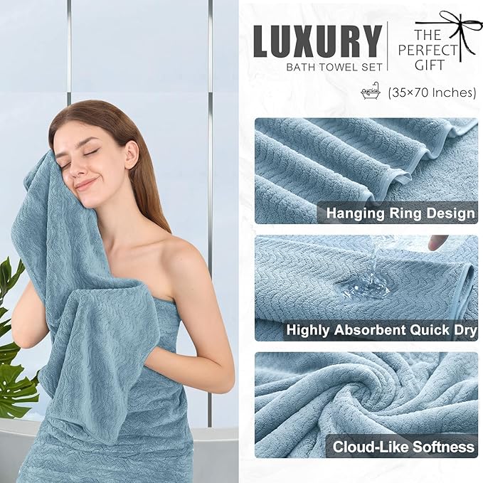 4 Piece Extra Large Bath Towel 35"x70" Oversized Bath Sheet Bath Towel Set - Image 3