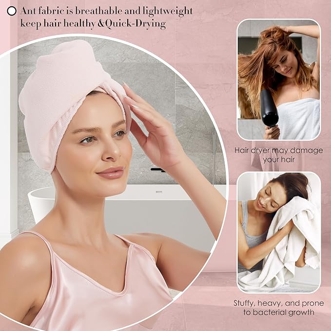 Hair Towel Wrap 2 Pack for Women, Super Absorbent Ant Cloth Fabric Hair Drying - Image 5