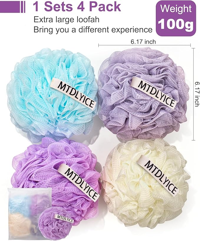 MTDLYICE Loofah Sponge, XXL Large Loofah 100g 4 Pack, Bath Sponge Soft Mesh - Image 3