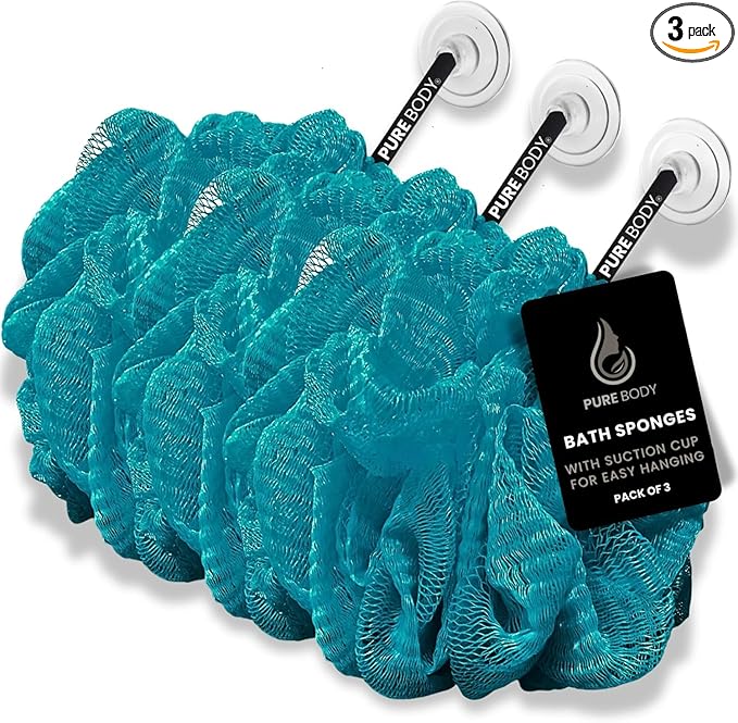Large Bath Sponge Pack of 3 – Gentle Exfoliation Loofahs by PureBody