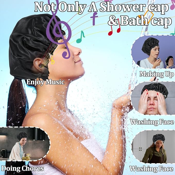 Ymapinc Reusable Shower Caps for Women Waterproof Hair Shower Cap Adjustable - Image 6