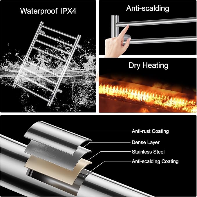 Towel Warmer Bathroom Wall Mounted Drying Rack Plug-in Electric Heated Towel - Image 6