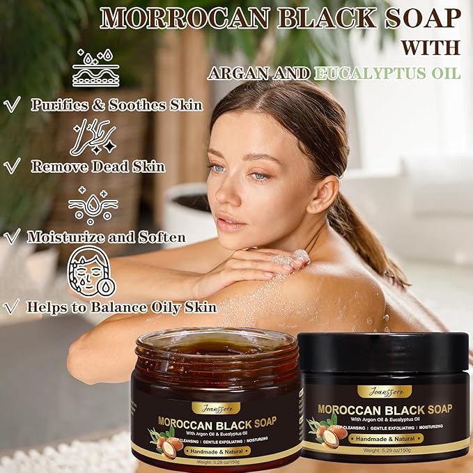 2 Pack Moroccan Black Soap Hammam, Morocco Body Scrub - Image 2