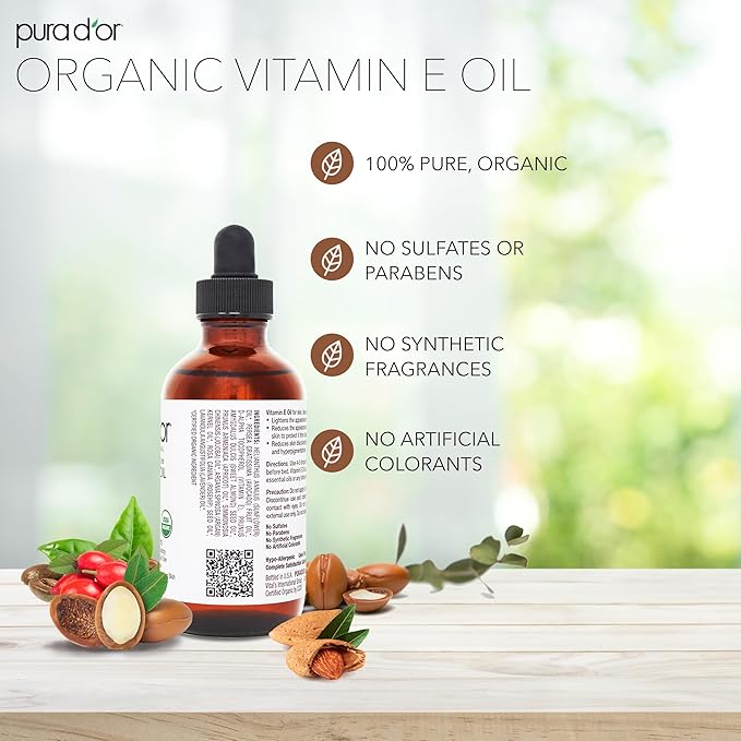 PURA D'OR 4 Oz Organic Vitamin E Oil 70, 000 IU, USDA Certified Face, Hair & - Image 6