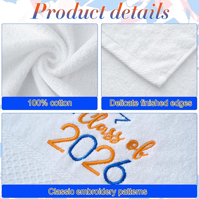 MASHAN Class of 2026 Graduation Hand Towels 3 Pack, 100% Cotton Soft Absorbent - Image 3