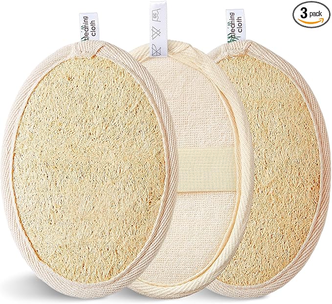 Reemix Natural Loofah Exfoliating Body Scrubber 3-Piece Oval Set by Reemix