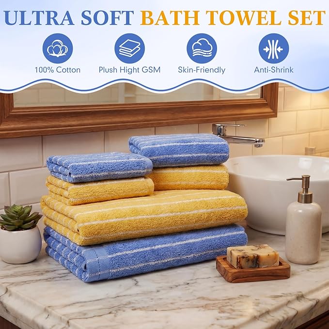 6 Pcs Large Bath Towels Set 28x55 Inch Soft Cotton Towels - Image 3