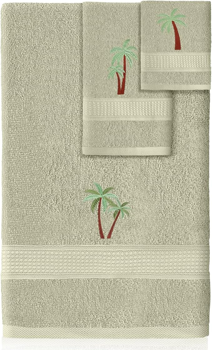 3 Pcs Summer Palm Tree Bathroom Towel Set Farmhouse Embroidered Palm Tree by Unknown