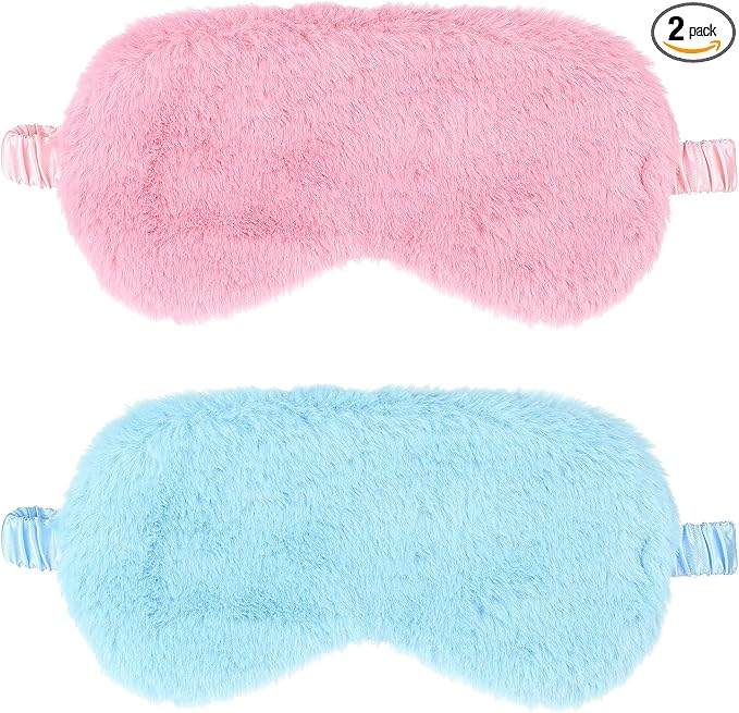 2 Pcs Plush Eye Mask Soft Sleeping Blindfold Eye Cover Comfortable Furry Faux by WY+LIGHTING+LEVEL