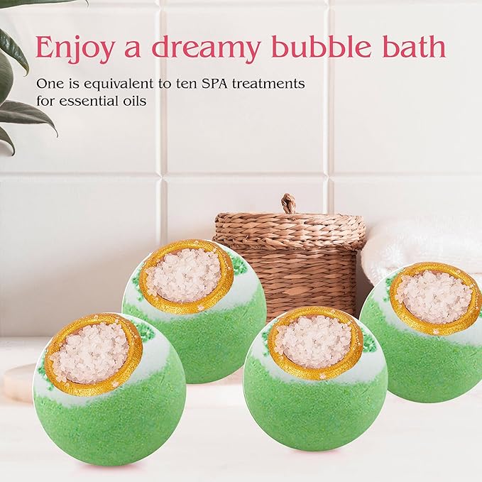 Green Tea Coarse Salt Bath Bombs Balls, Moisturizing Dry Skin, Fizzy Spa - Image 3