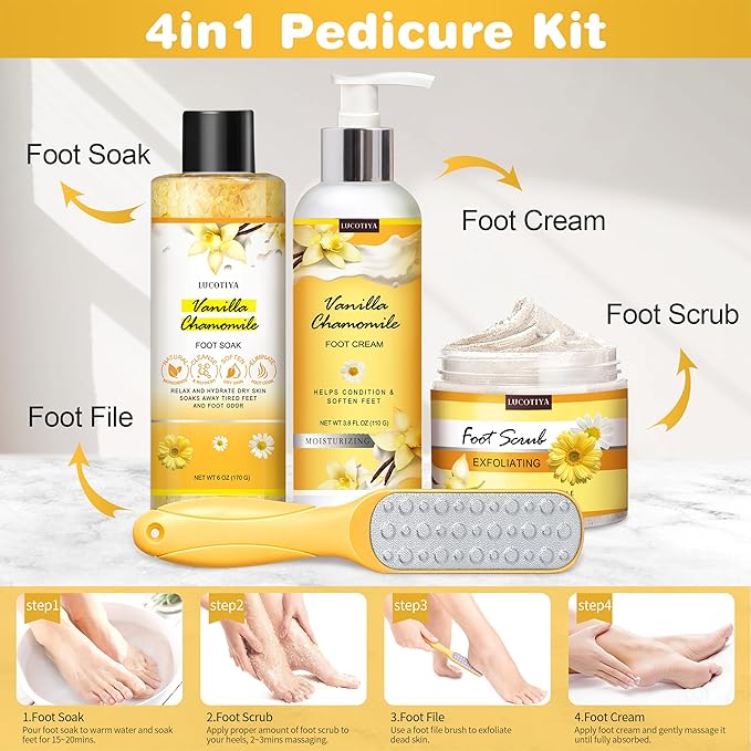 LUCOTIYA Foot Soak Set Pedicure Kit, Vanilla chamomile Foot Soak Salts - Image 6