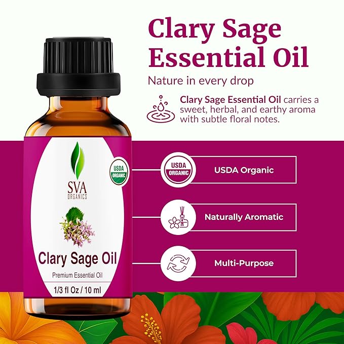 SVA Clary Sage Essential Oil Organic – 1/3 Fl Oz – 100% Natural Organic Clary - Image 2