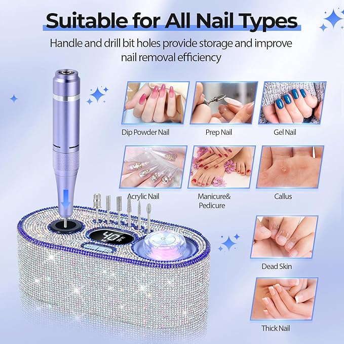 JOSGLOI Electric Nail Drill Professional: Shiny 40000RPM Electric Nail File Kit - Image 5