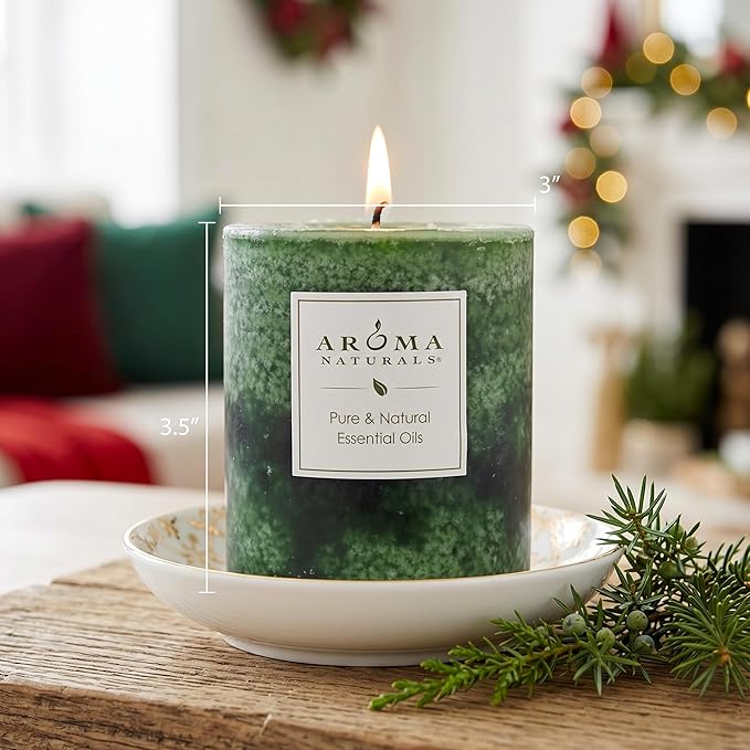 Aroma Naturals Holiday Juniper, Spruce and Basil Essential Oil Pillar Candle - Image 4