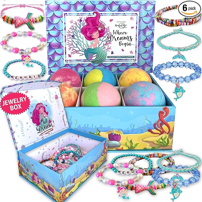 Bath Bombs for Kids with Surprise Inside, Mermaid Bath Bombs for Girls with by MineralMeCalifornia