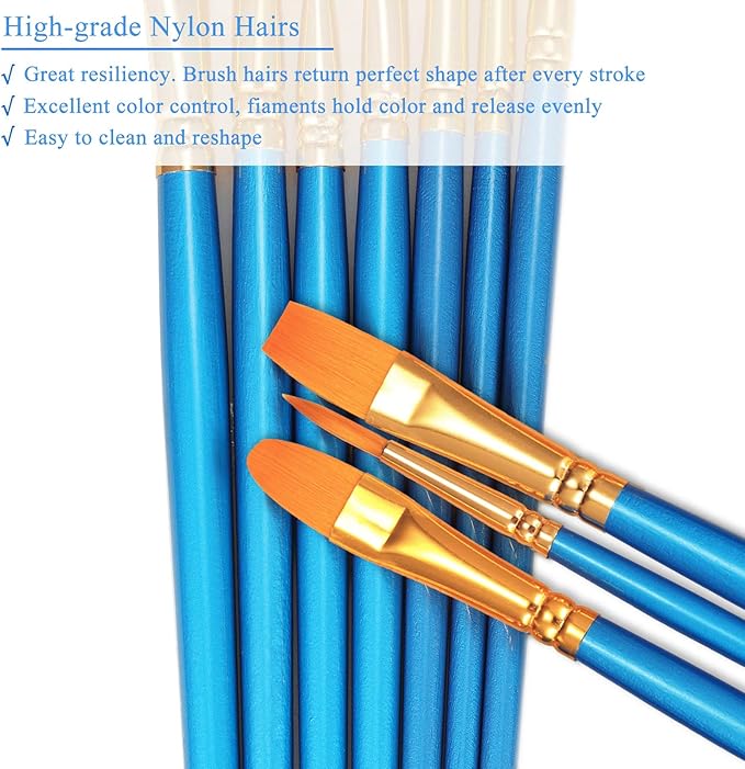 BOSOBO Paint Brushes Set, 2 Pack 20 Pcs Round-Pointed Tip Nylon Hair Artist - Image 4