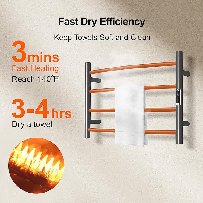 Towel Warmer with Built-in Timer Bathroom Wall Mounted Bath Towel Heater - Image 5
