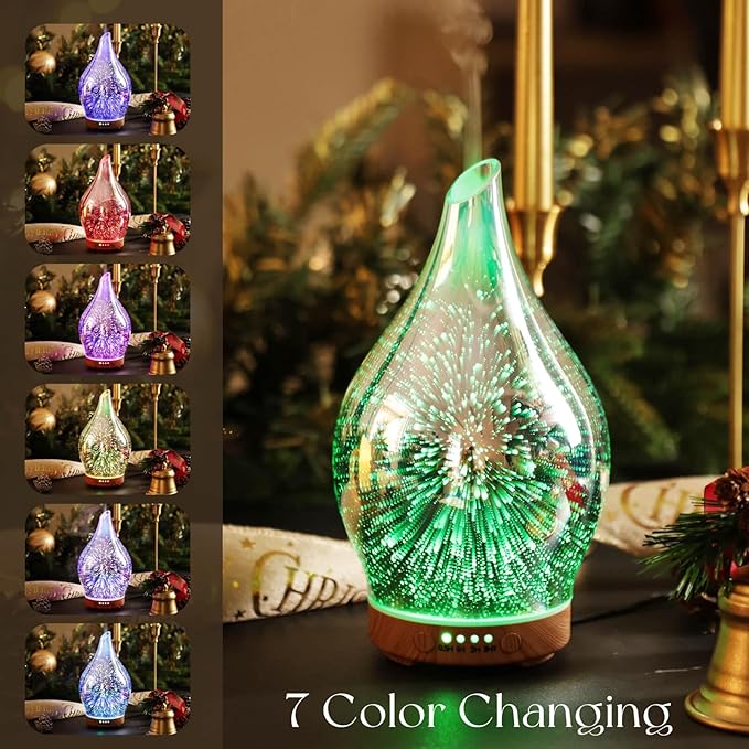 Porseme Oil Diffuser 3D Glass Aromatherapy Ultrasonic Humidifier, Air Refresh - Image 2